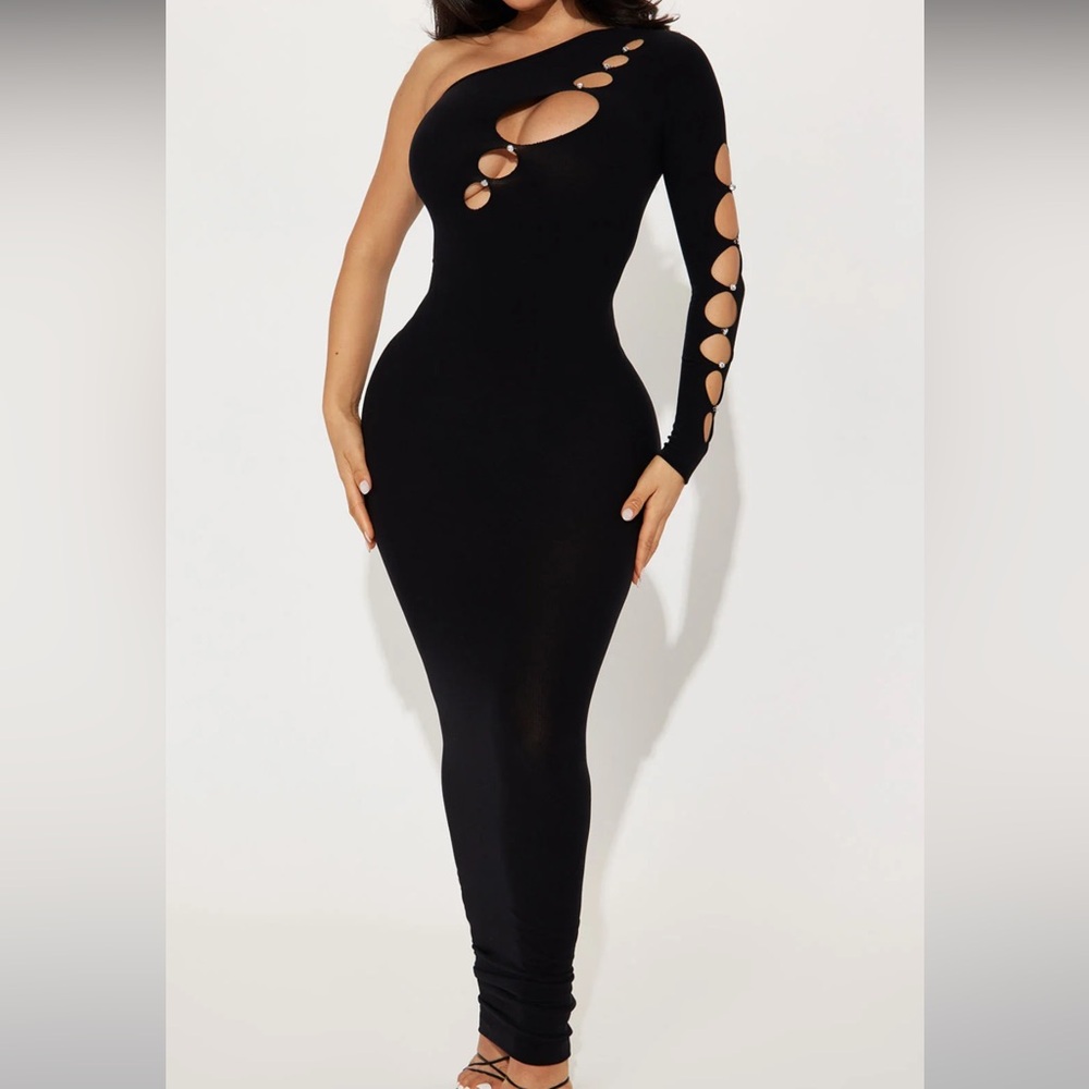 Fashion Nova Black Asymmetrical One-Shoulder Dress
